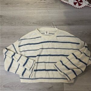 Billabong Cream and Blue Striped Crewneck Sweater